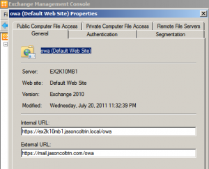 Exchange Management Console OWA properties
