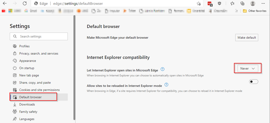 internet explorer opening in edge