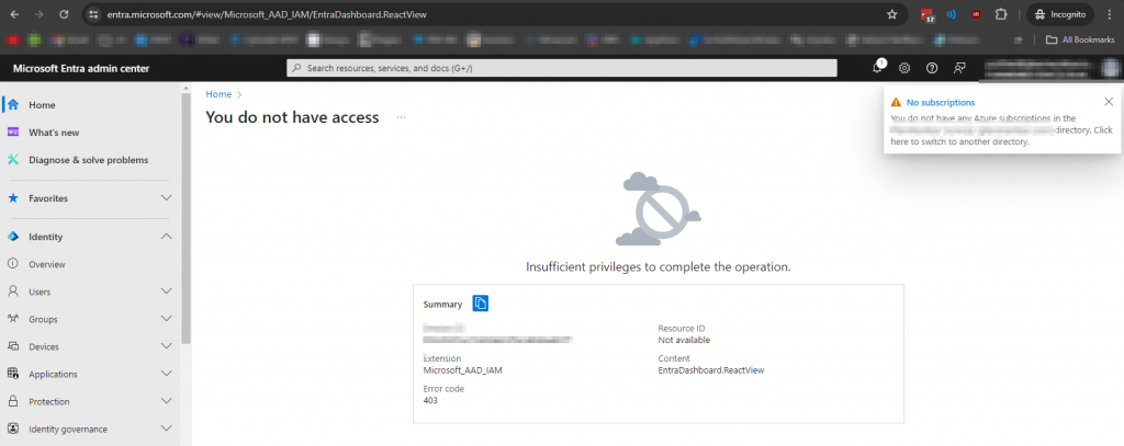 You Do Not Have Access Entra